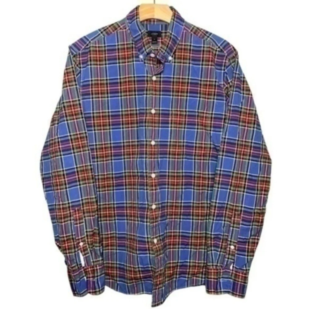 J. Crew Men’s Size M Blue Red Plaid Cotton Slim Button Down Shirt